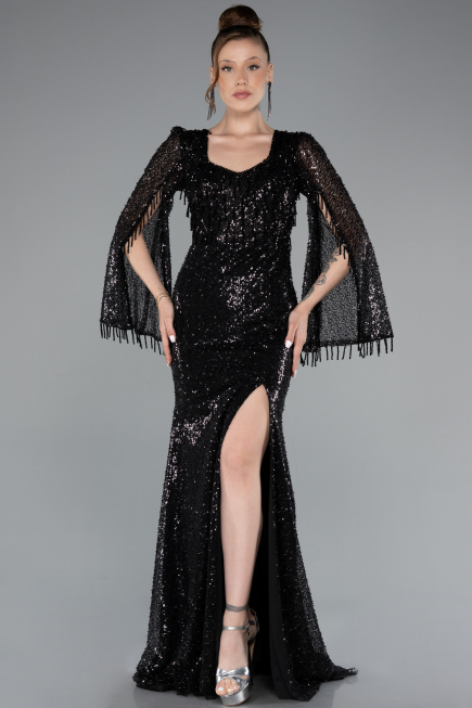 Robe de Soirée Longue Perlé Noir ABU5002