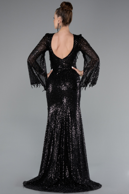Robe de Soirée Longue Perlé Noir ABU5002