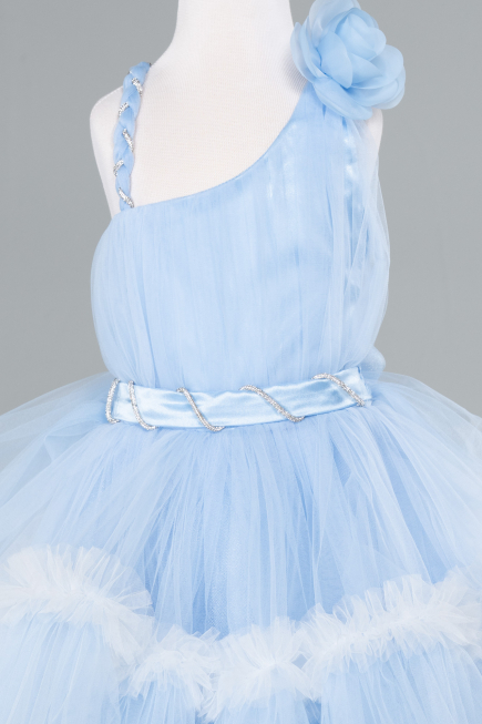Robe de Soirée Enfants Devant Court Dos Long Bleu clair ABO114