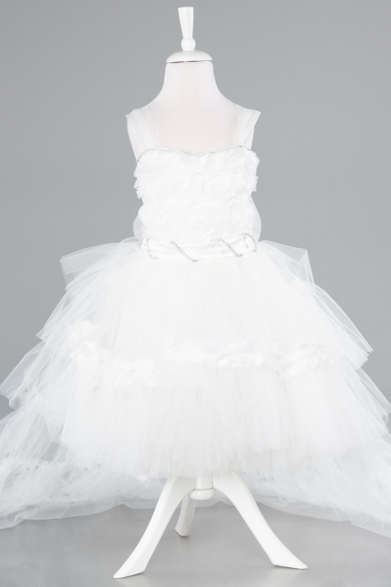 Robe de Soirée Enfants Devant Court Dos Long Blanc ABO115