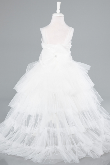Robe de Soirée Enfants Devant Court Dos Long Blanc ABO115