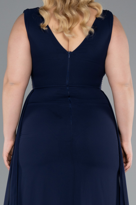 Robe Grande Taille Longue Mousseline Bleu Marine ABU5006