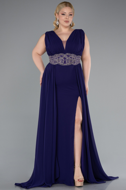 Robe Grande Taille Longue Mousseline Violet ABU5006
