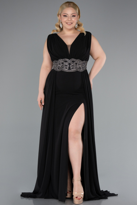Robe Grande Taille Longue Mousseline Noir ABU5006