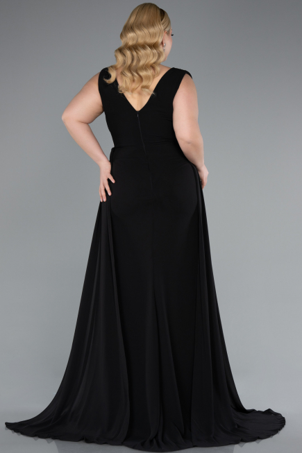 Robe Grande Taille Longue Mousseline Noir ABU5006