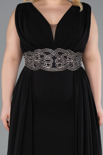 Robe Grande Taille Longue Mousseline Noir ABU5006