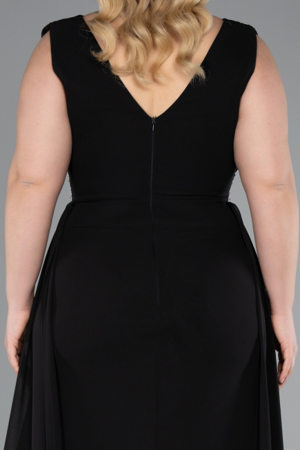 Robe Grande Taille Longue Mousseline Noir ABU5006