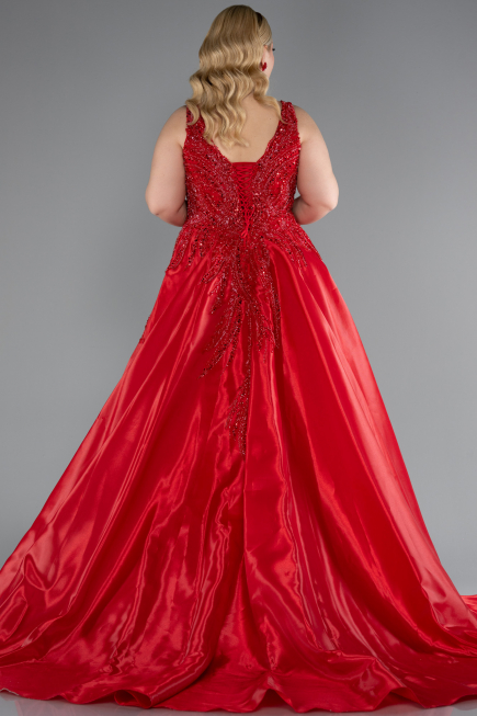 Robe De Fiançailles Grande Taille Longue Rouge ABU3618