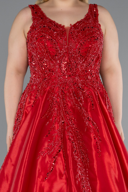Robe De Fiançailles Grande Taille Longue Rouge ABU3618