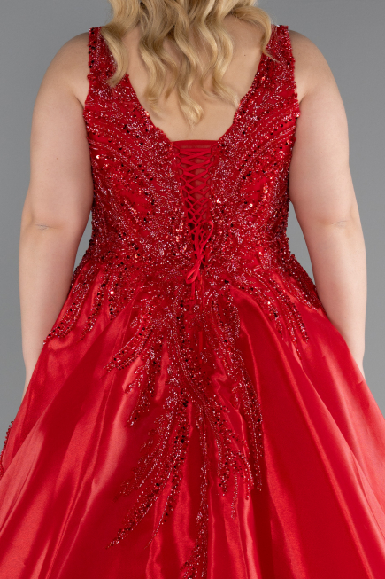 Robe De Fiançailles Grande Taille Longue Rouge ABU3618
