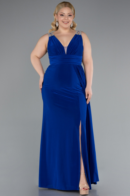 Robe De Soirée Grande Taille Longue Bleu Saxe ABU4968