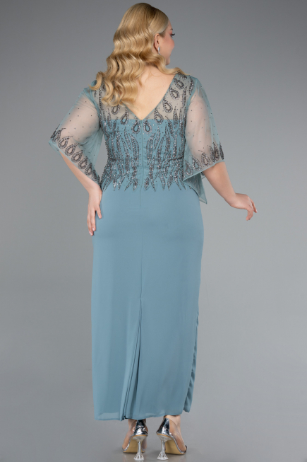 Robe de Soirée Grande Taille Midi Mousseline Turquoise ABK2333