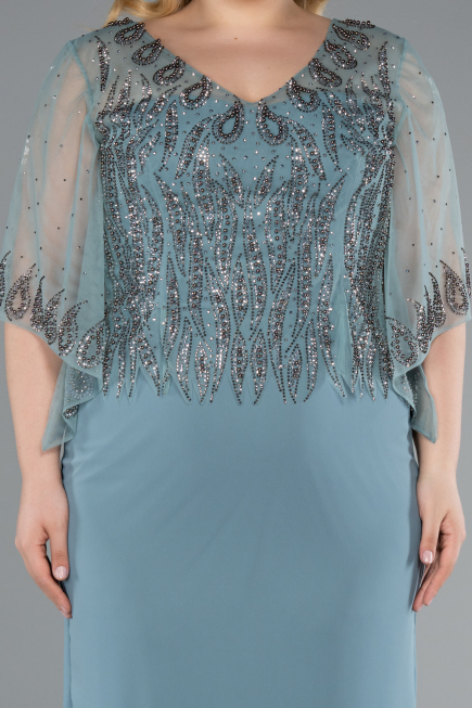 Robe de Soirée Grande Taille Midi Mousseline Turquoise ABK2333