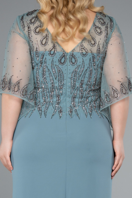 Robe de Soirée Grande Taille Midi Mousseline Turquoise ABK2333