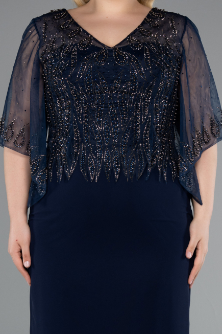 Robe de Soirée Grande Taille Midi Mousseline Bleu Marine ABK2333