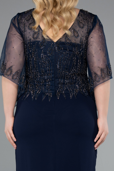 Robe de Soirée Grande Taille Midi Mousseline Bleu Marine ABK2333