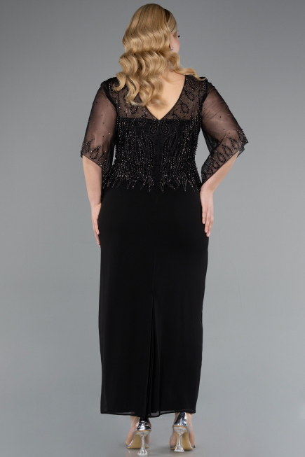 Robe de Soirée Grande Taille Midi Mousseline Noir ABK2333