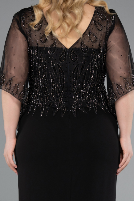 Robe de Soirée Grande Taille Midi Mousseline Noir ABK2333