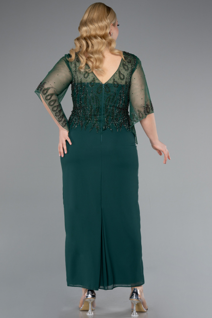 Robe de Soirée Grande Taille Midi Mousseline Émeraude ABK2333
