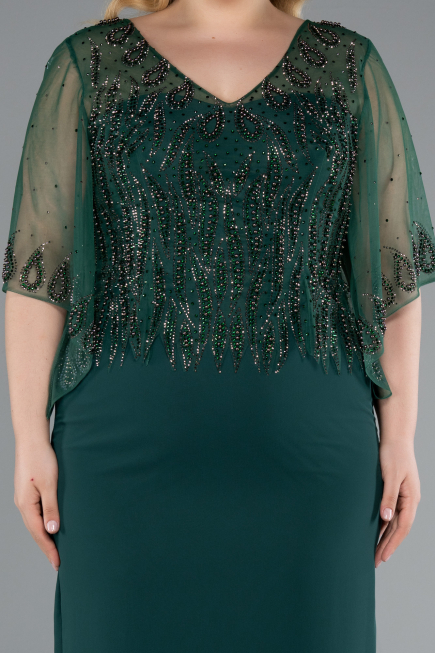 Robe de Soirée Grande Taille Midi Mousseline Émeraude ABK2333