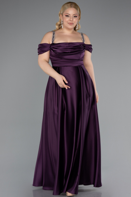 Robe De Soirée Grande Taille Satin Longue Violet ABU3277
