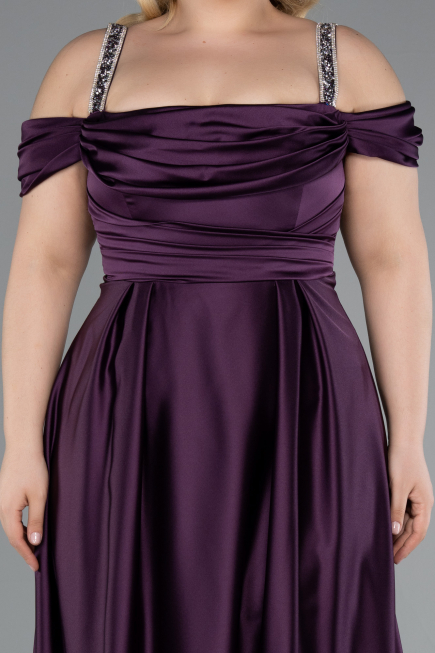 Robe De Soirée Grande Taille Satin Longue Violet ABU3277