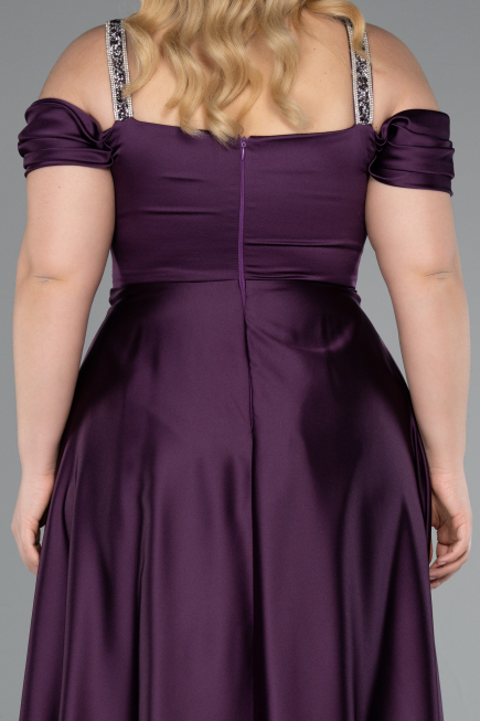Robe De Soirée Grande Taille Satin Longue Violet ABU3277