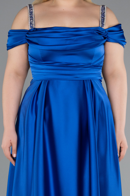 Robe De Soirée Grande Taille Satin Longue Bleu Saxe ABU3277