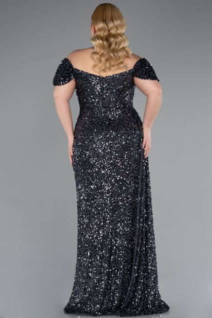 Robe De Soirée Grande Taille Squameuse Longue Anthracite ABU4863