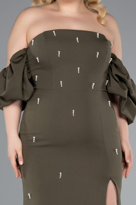 Robe de Soirée Grande Taille Longue Kaki ABU4990