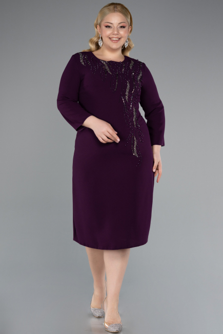 Robe De Invitation Grande Taille Midi Violet ABK2197