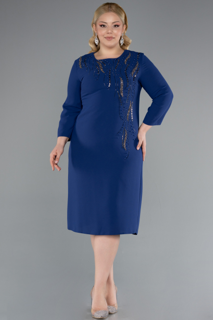 Robe De Invitation Grande Taille Midi Bleu Saxe ABK2197