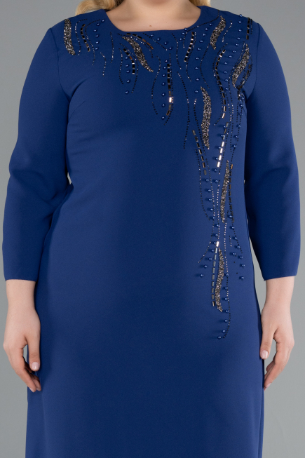 Robe De Invitation Grande Taille Midi Bleu Saxe ABK2197