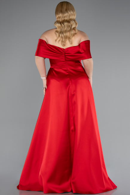 Robe De Soirée Grande Taille Longue Satin Rouge ABU4998