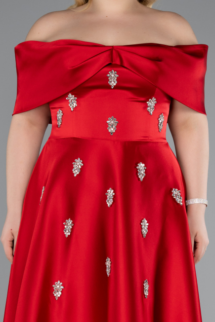 Robe De Soirée Grande Taille Longue Satin Rouge ABU4998
