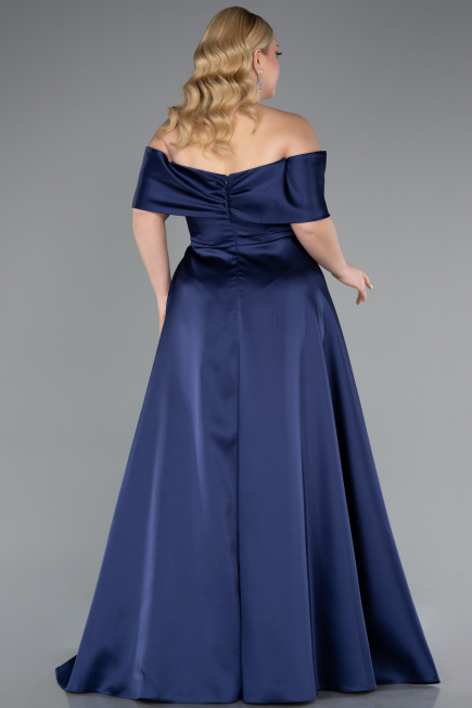 Robe De Soirée Grande Taille Longue Satin Bleu Marine ABU4998