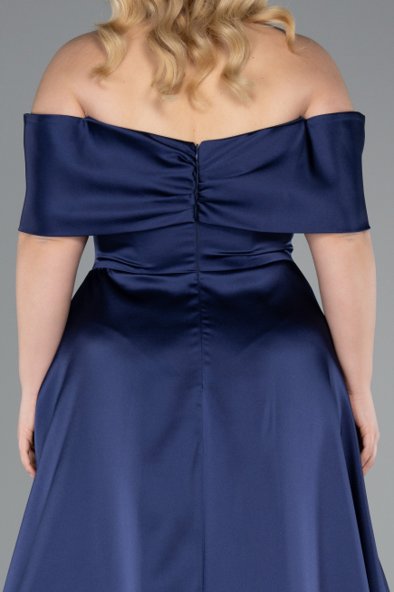 Robe De Soirée Grande Taille Longue Satin Bleu Marine ABU4998