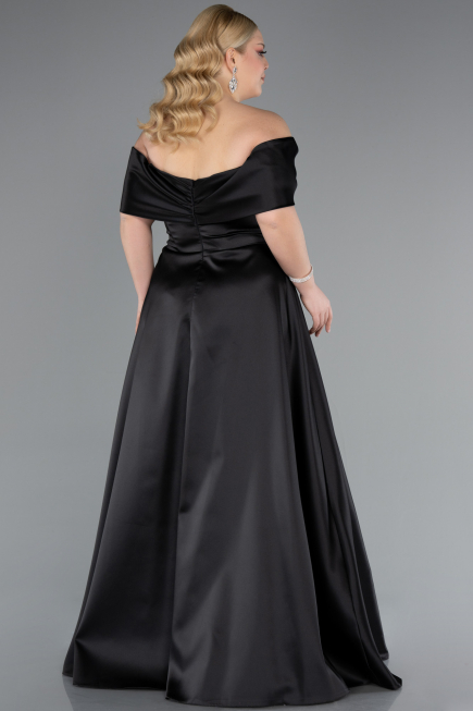 Robe De Soirée Grande Taille Longue Satin Noir ABU4998