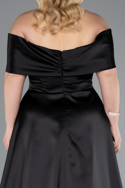 Robe De Soirée Grande Taille Longue Satin Noir ABU4998