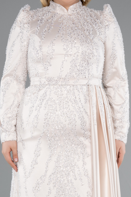 Robe Grande Taille Longue Perlé Beige ABU4942