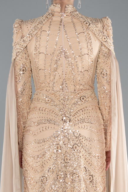 Tenue de Soirée Voilée Longue Or ABU4930