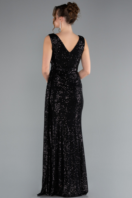 Robe de Soirée Longue Squameuse Noir ABU3201