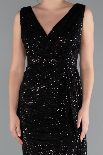 Robe de Soirée Longue Squameuse Noir ABU3201