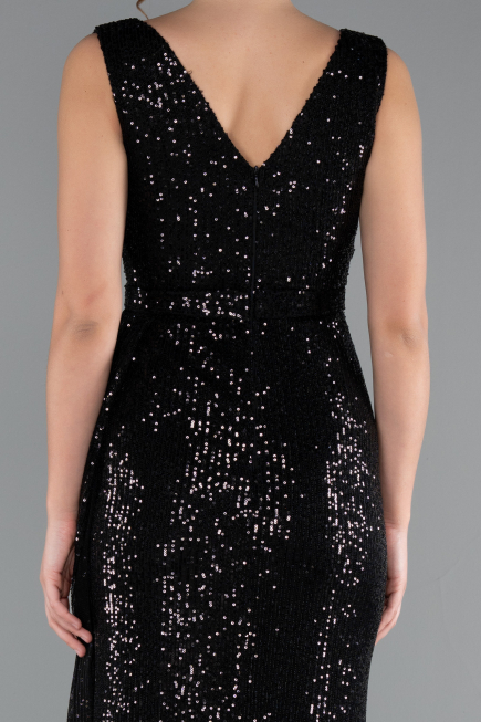 Robe de Soirée Longue Squameuse Noir ABU3201