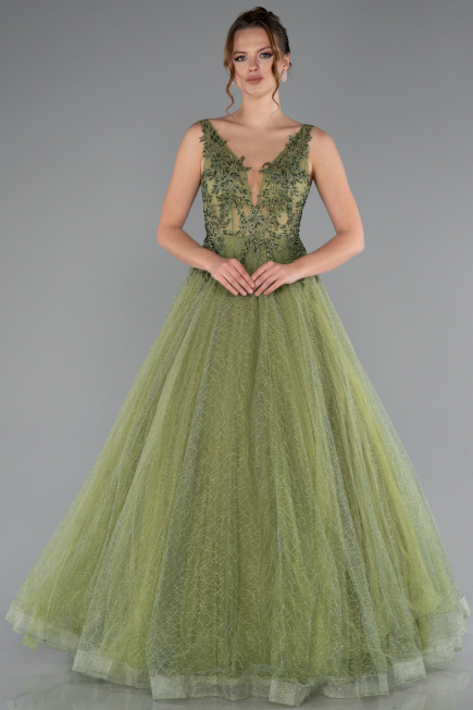 Robe De Soirée Longue Pistache vert ABU2131