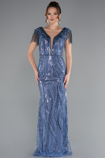 Robe de Soirée Longue Squameuse Indigo ABU5030