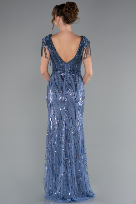 Robe de Soirée Longue Squameuse Indigo ABU5030