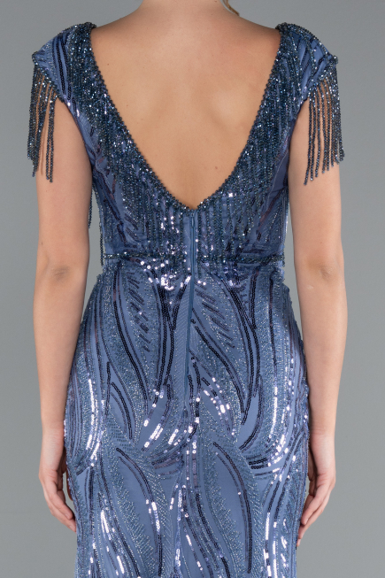 Robe de Soirée Longue Squameuse Indigo ABU5030