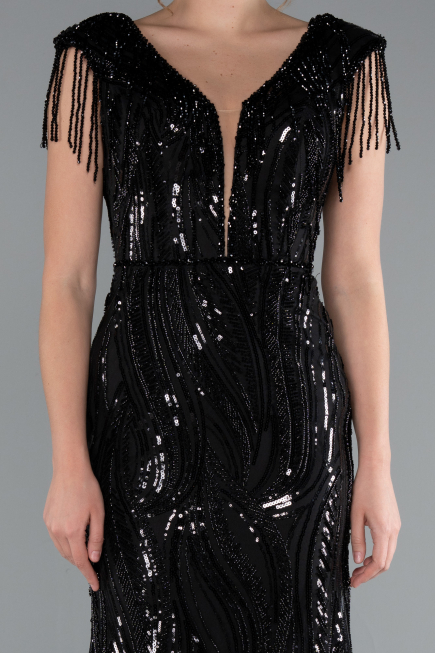 Robe de Soirée Longue Squameuse Noir ABU5030