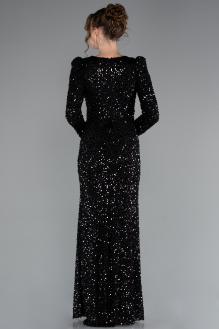 Robe de Soirée Longue Squameuse Noir ABU4329